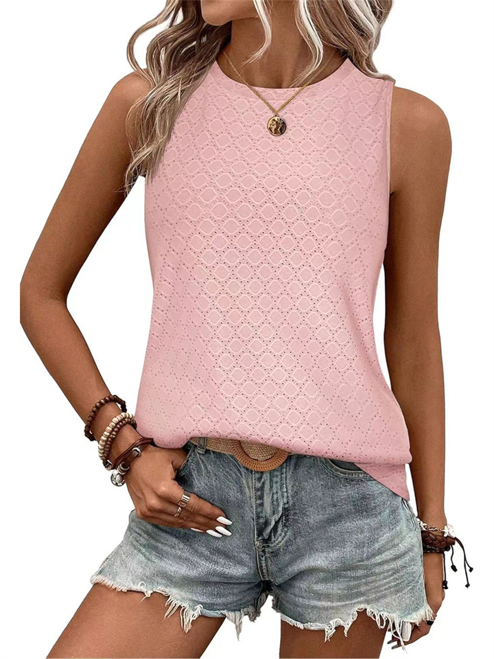 Women's Summer Round Neck Printed Undershirt T-shirt Tops Solid Color Round Neck Macaron Color Tops