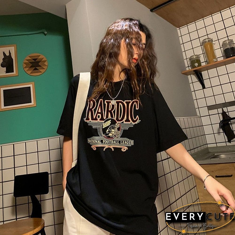 Oversized Printed Casual Vintage Basic Short Sleeve T-Shirt Women Korean Style O-Neck All-Match Summer Cotton Soft Chic Tshirts