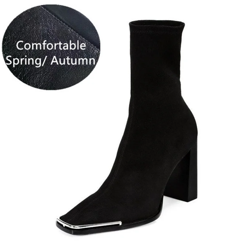 Star style Suede Women motorcycle boots Comfortable Thick heeled office lady Shoes Autumn Winter Warm High heels Ankle boots