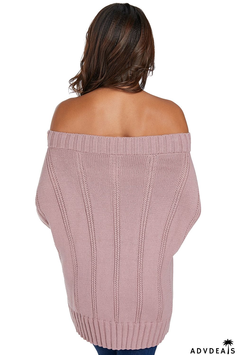 Fashion Pink Off The Shoulder Winter Sweater