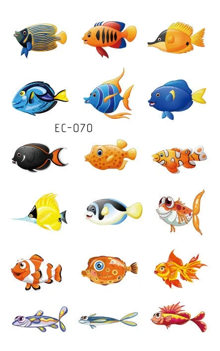 24 kinds Temporary Tattoo Stickers for Kids Cute Cartoon Tropical Fish Marine faux tatouage temporaire Disposable Children Gift