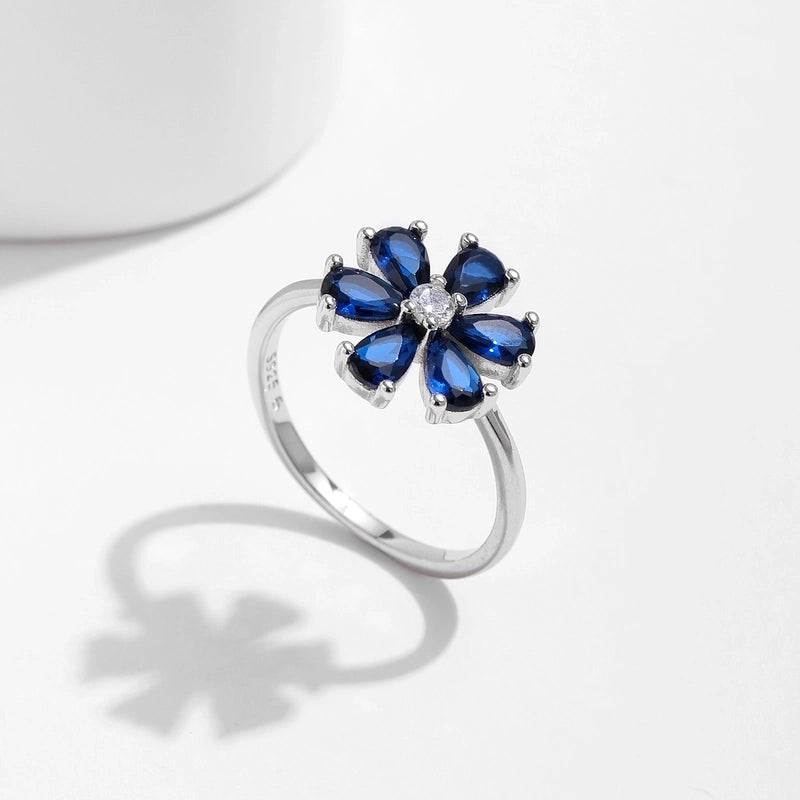 Rhodium Plated 925 Sterling Silver Zircon Flower Rings