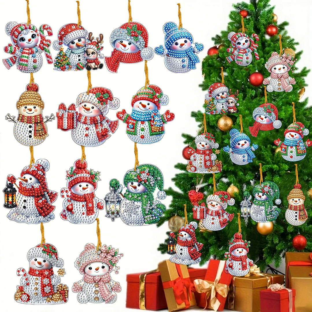 12Pcs Xmas Theme 2D Flat DIY Diamond Christmas Tree Pendant Wall Door Decoration