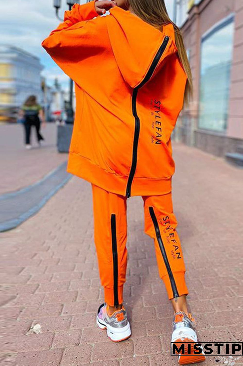 Black Casual Street Print Patchwork Zipper Hooded Collar Long Sleeve Two Pieces