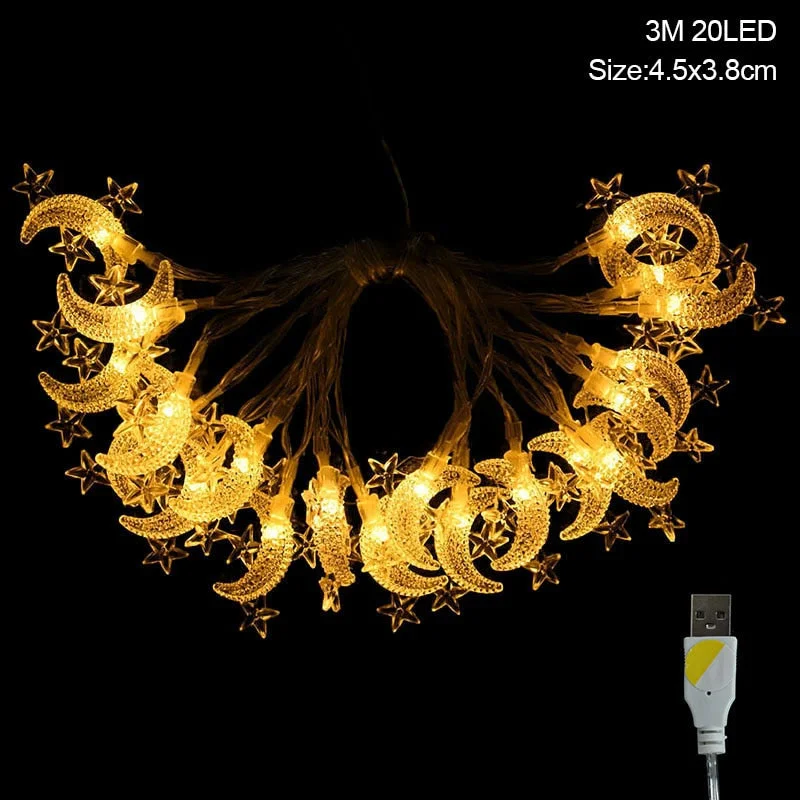 Moon Star LEd Light String Eid Mubarak Decoration for Home Ramadan Kareem Muslim Islamic Decor Hajj Mubarak Eid Gifts Al Adha