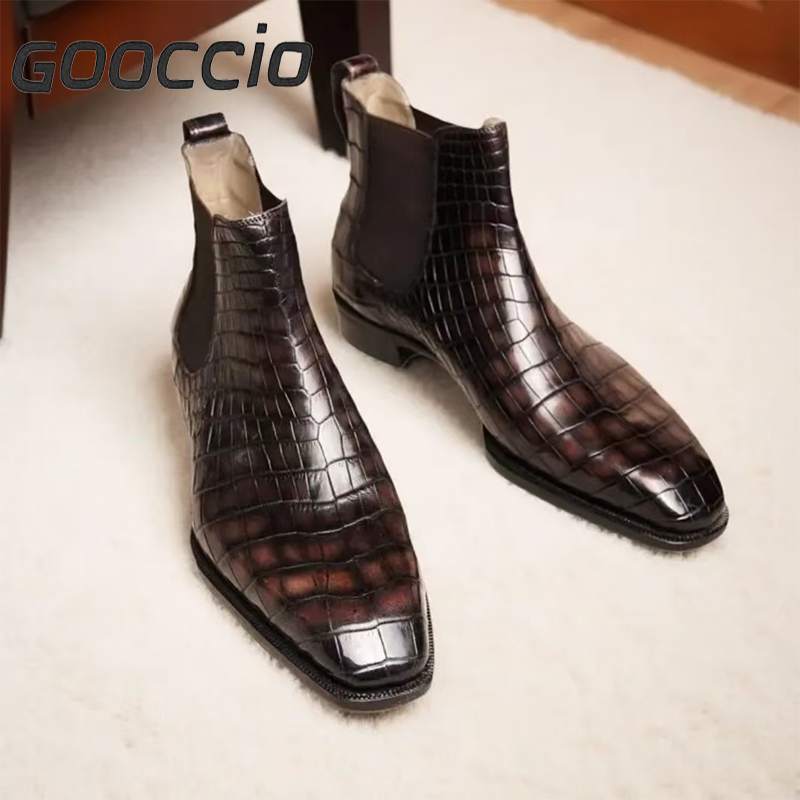 MY197 Crocodile Leather Dress Boots/Chelsea Boots For Men GOOCCIO   