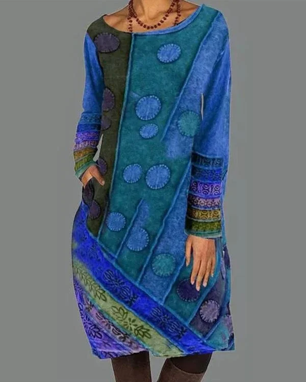 casual color block shirt round neckline shift dress p507986