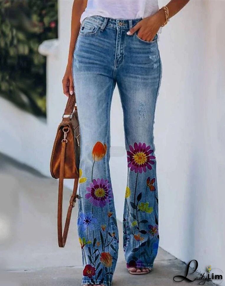 Stylish Women's High-Waisted Bootcut Flare Jeans with Side Pockets