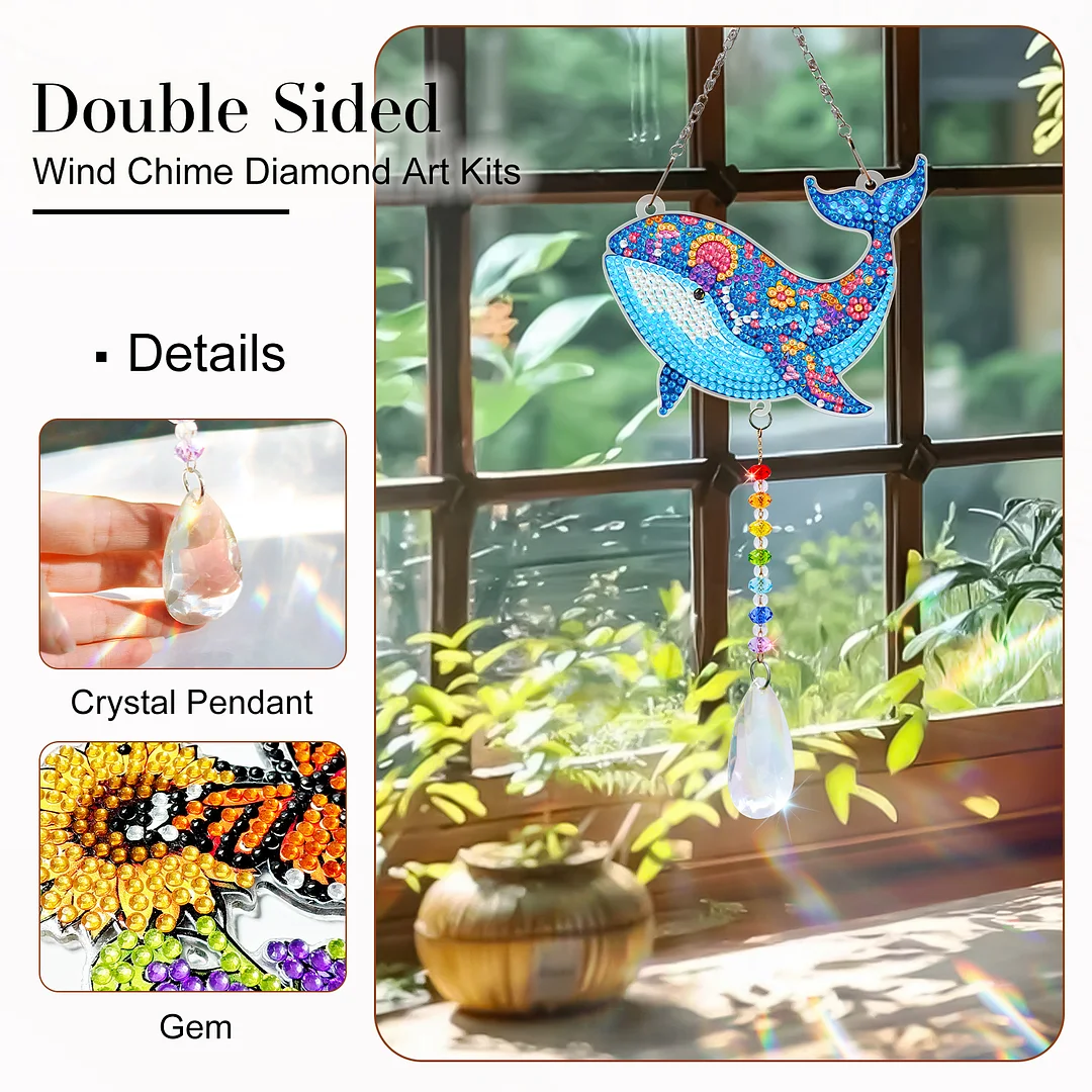 2Pcs Dolphin DIY Double-Sided Diamond Painting Hanging Kits Diamond Painting Suncatcher Craft Kit for Home Garden Wall Decor Gift
