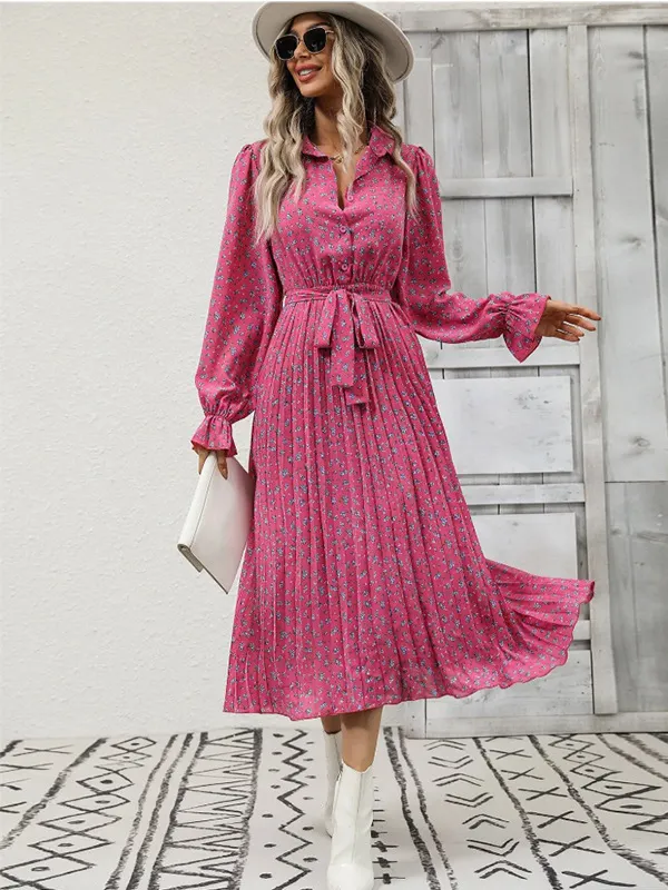 Women's Floral Print Long Sleeve Midi Dress