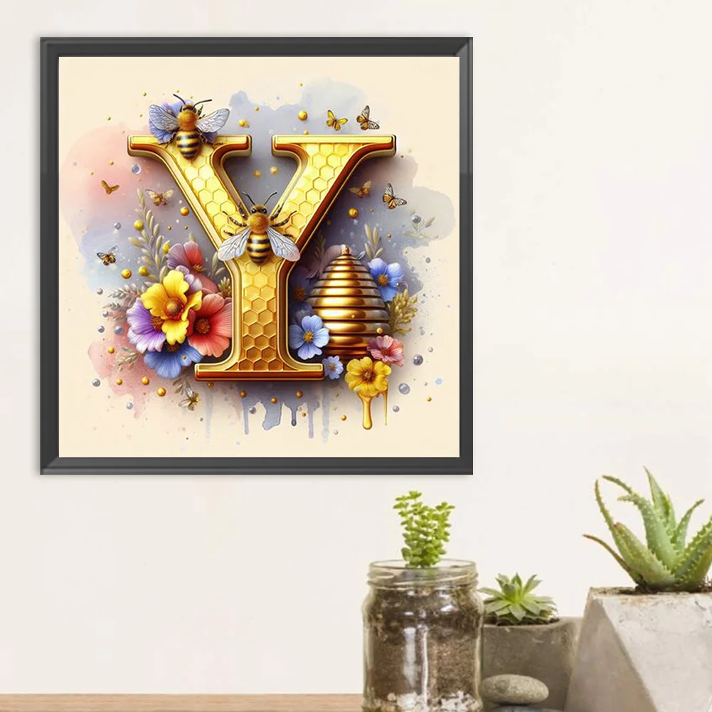 Full Round Diamond Painting 30*30cm - Bee Letter Y