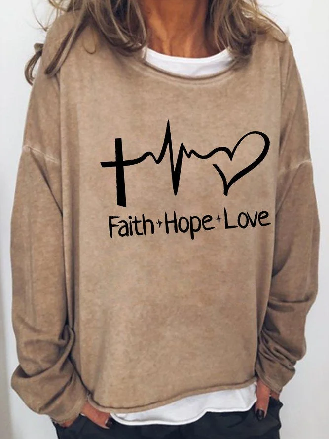 Long Sleeve Crew Neck Faith Hope Love Casual Sweatshirt