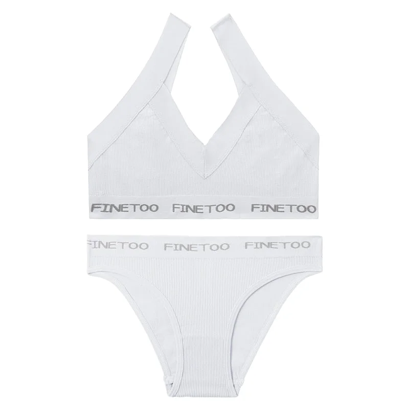 FINETOO Sexy Women Seamless Bra Set Bralette Crop Top Pantys Brassiere Suit Fitness Underwear Lingerie Female Push Up Tank Top