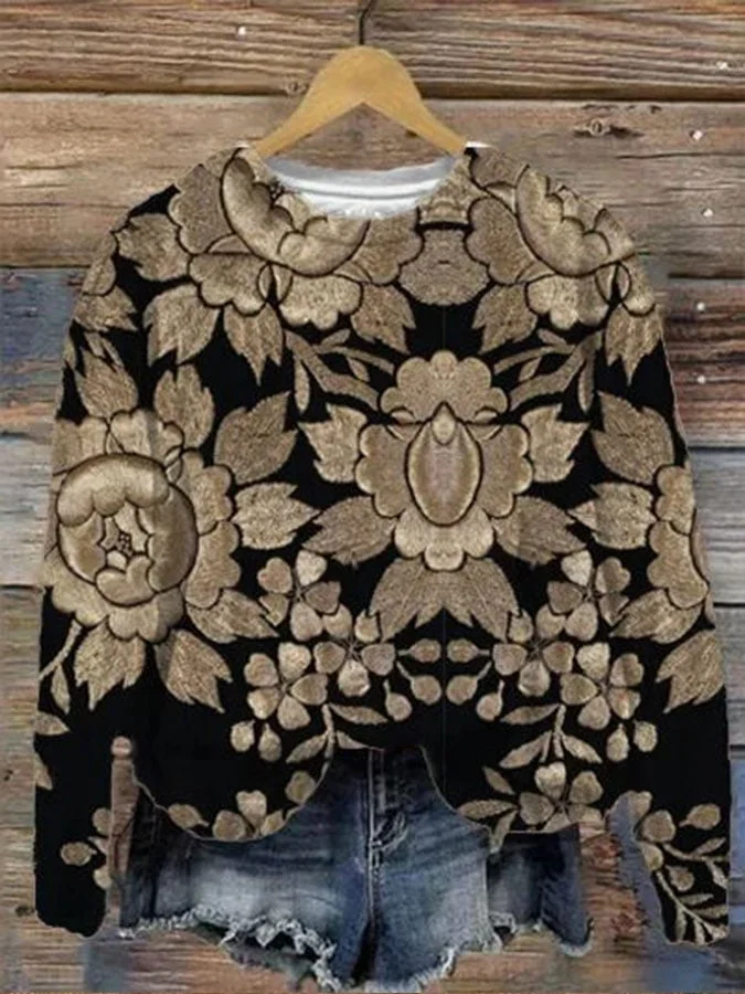 Women's Three-dimensional Floral Print Sweatshirt