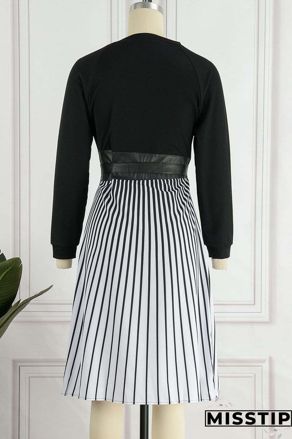 Black Casual Striped Print Patchwork O Neck A Line Dresses