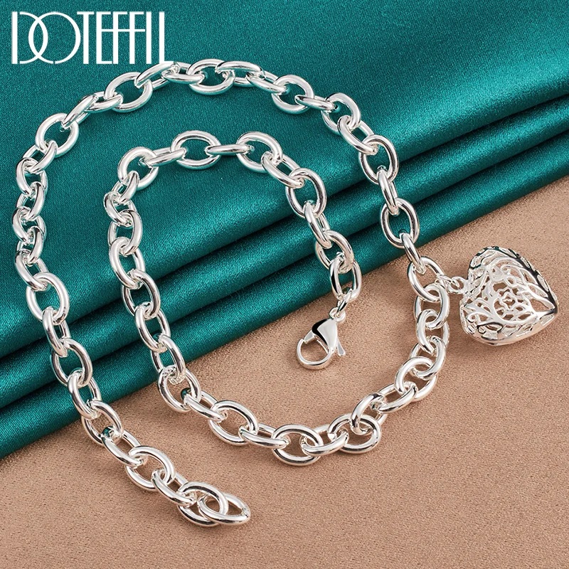 DOTEFFIL 925 Sterling Silver Heart Charm Pendant Necklace Exquisite Senior For Woman Jewelry