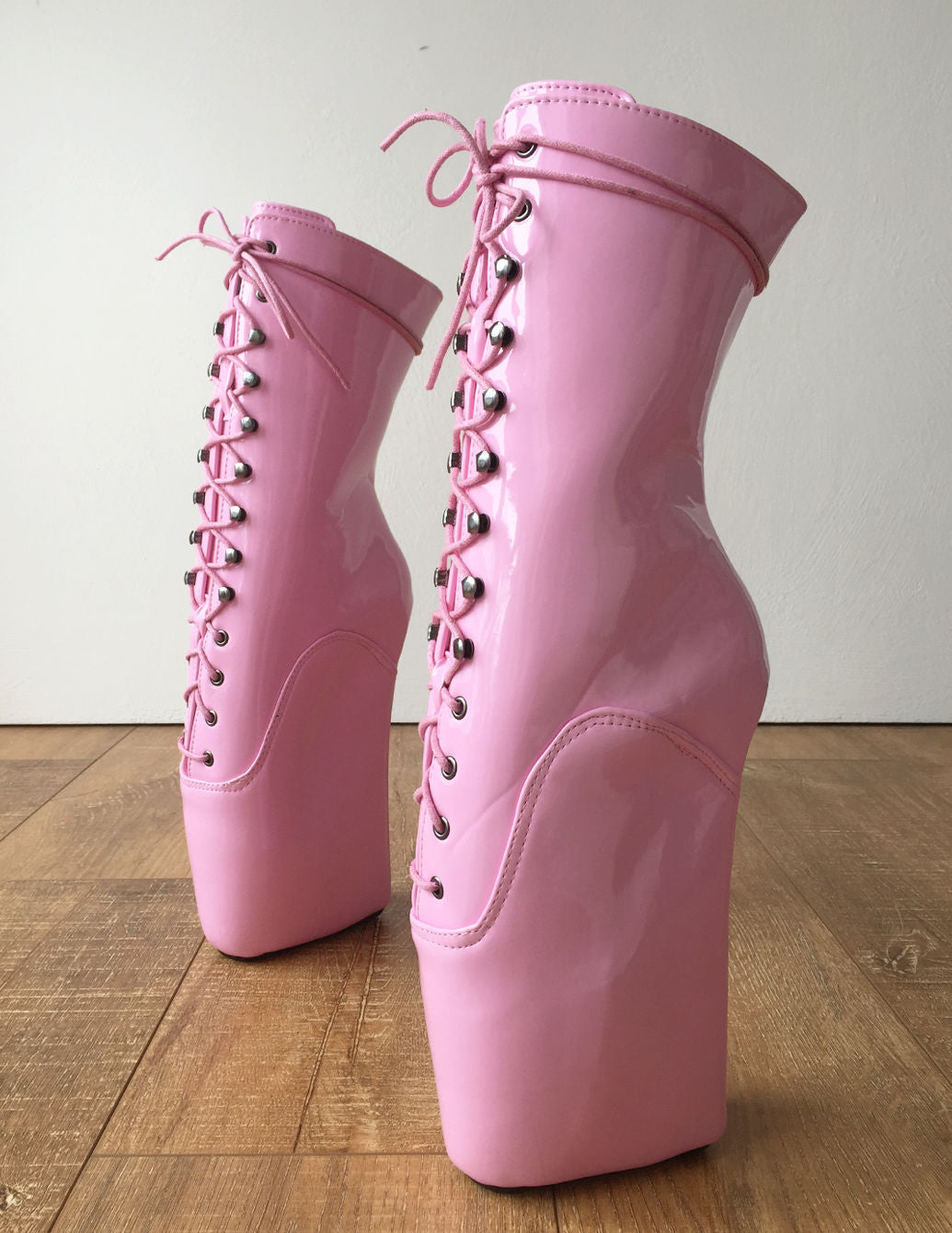 TAAFO 18cm BEGINNER Ballet Wedge Hoof Sole Heelless Fetish BDSM Pointe Baby Pink Boots