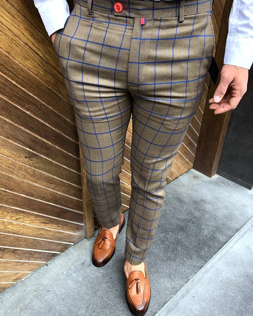 Mens fashion casual British style pattern pants