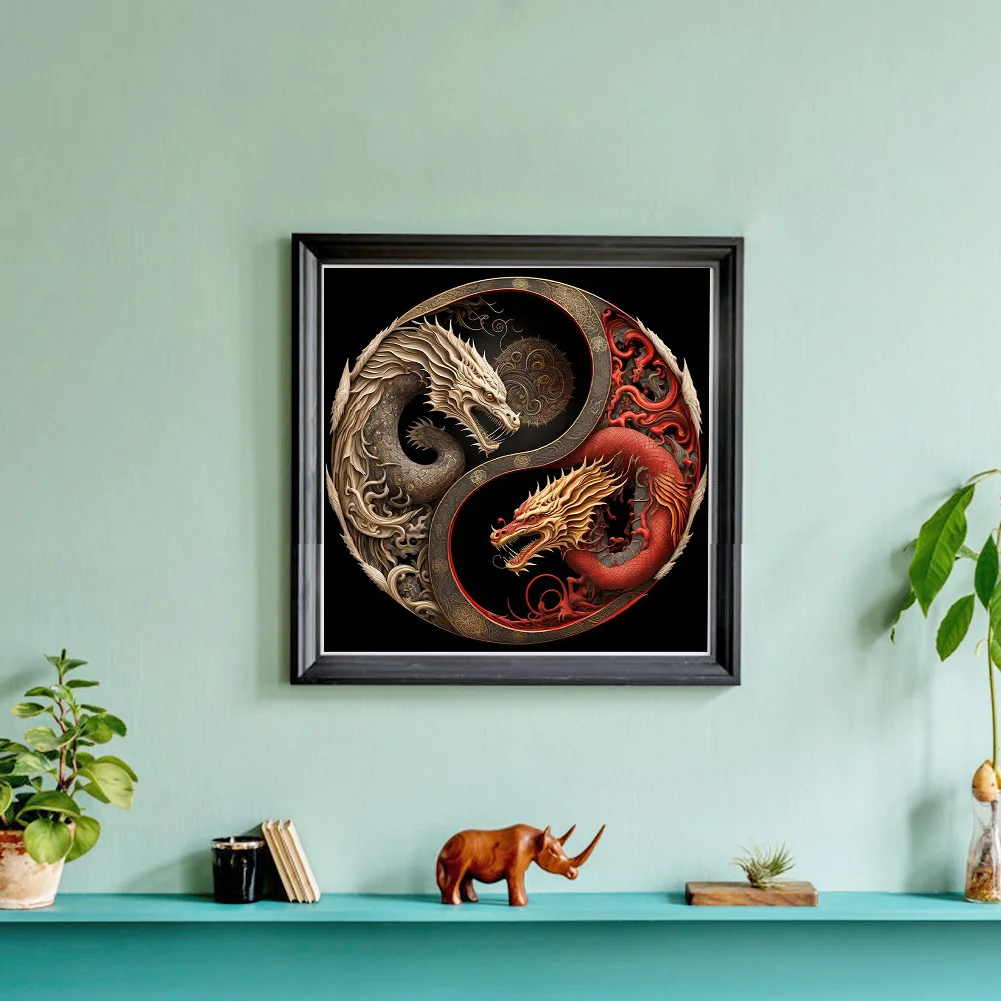 11CT Full Stamped Cross Stitch - Yin Yang Dragon(Canvas|40*40CM)