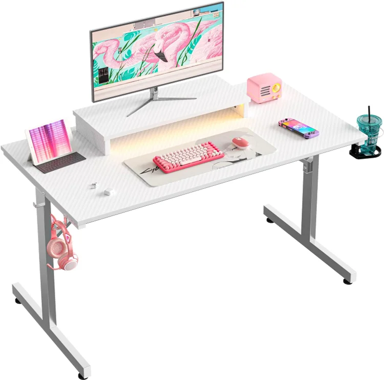 Bestier 42" Gaming Desk PC Computer Office Gamer Table Desk with LED Lights & Monitor Stand & Headphone Hook