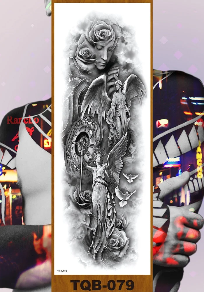 Full Flower Arm Temporary Tattoos Stickers Man Woman Girls Body Leg Fake Tatoo Buddha Bodhisattva Valkyrie Warrior Goddess DIY