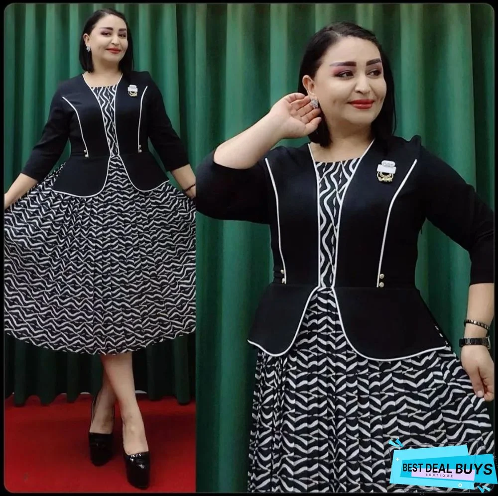 Women's African Plus Size Fake Two-Piece Dress