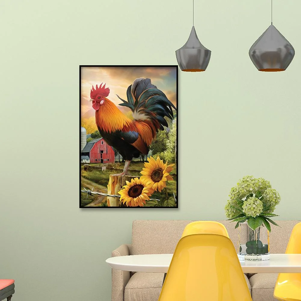 Diamond Painting - Full Round Drill - Rooster Sunflower