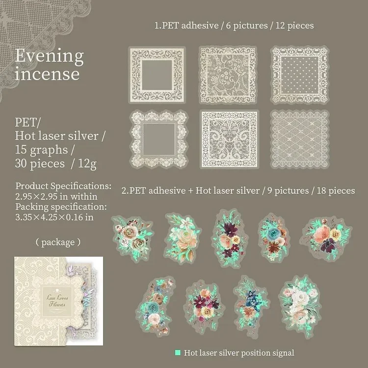 Journalsay 30 Sheets Lace Loves Flowers Series Vintage Border Material Decor PET Sticker