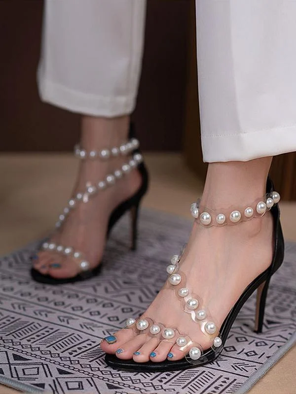 Fashion stiletto pearl transparent high-heeled sandals
