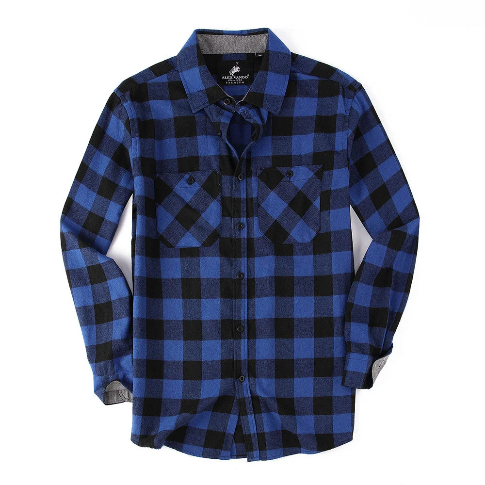 Fashion Button Down Flannel Shirt Blue/Black