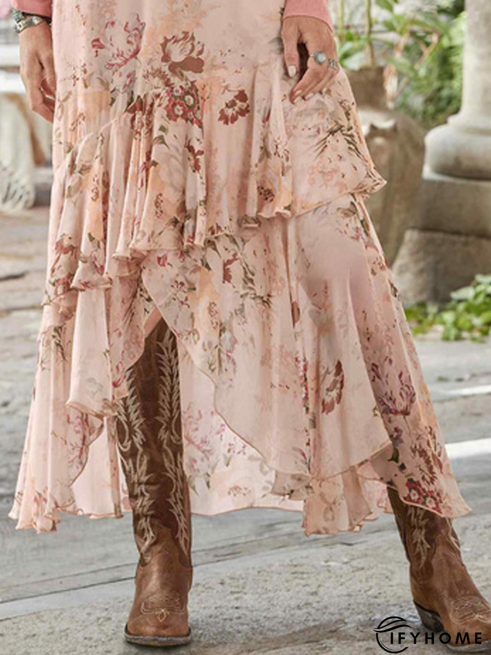 Loose Red Floral Chiffon Vacation Skirt | IFYHOME