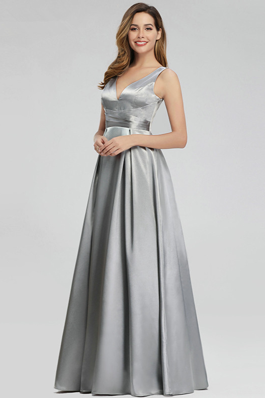 grey satin evening gown