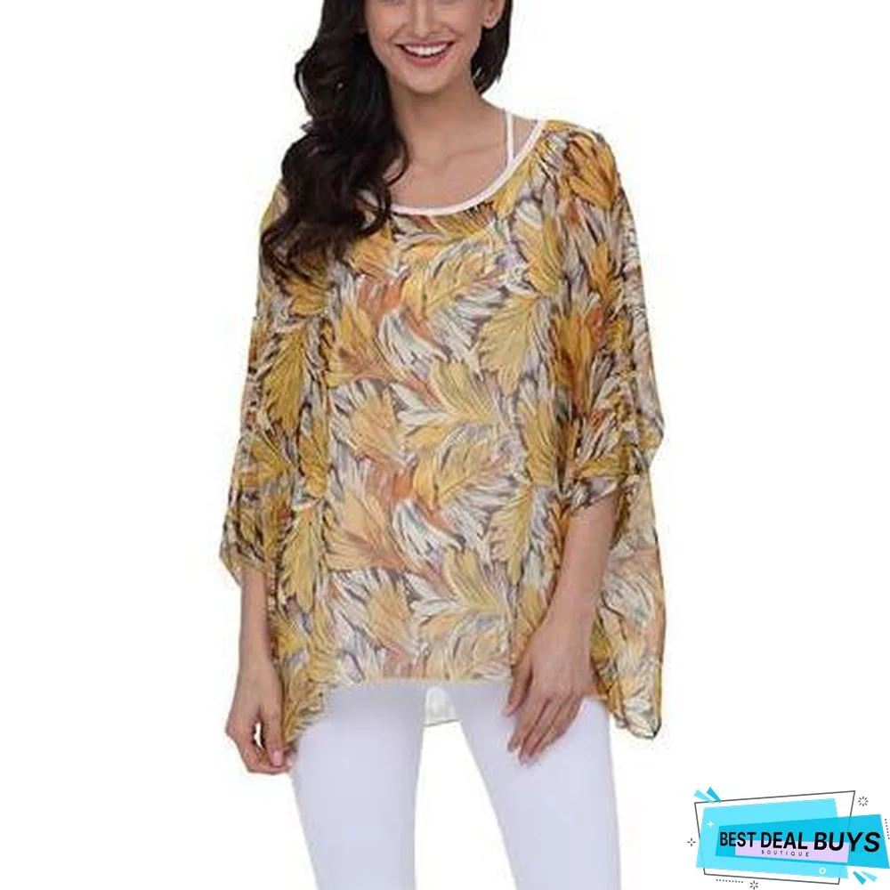 Plus Size Women Chiffon Blouse Shirt Batwing Sleeve Tops Blouses