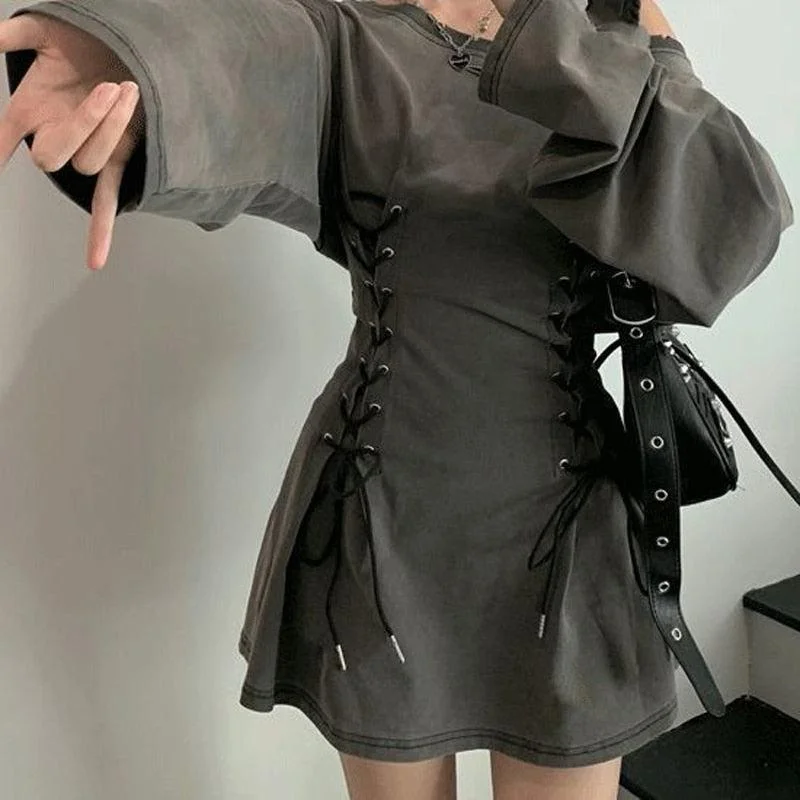 Brownm Smoke Lace Up Mini Dress