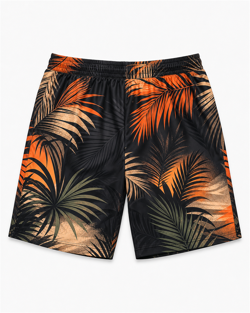 Big & Tall Palm Shadow Digital Print Short Sleeve Shirt and Shorts Set
