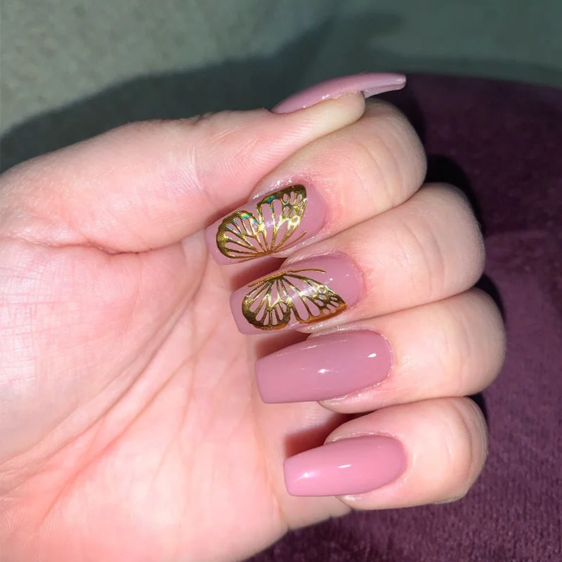 1PC Glitter iridescent 3D Butterfly Nail Art Stickers Sliders Spring Summer Golden Nail Transfer Decals Foils Wraps Decoration