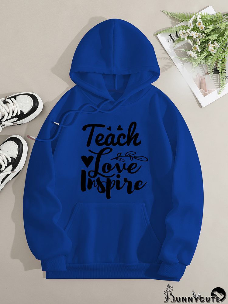 Printed on front Kangaroo Pocket Hoodie Long Sleeve for Women Pattern Teacher love imspure