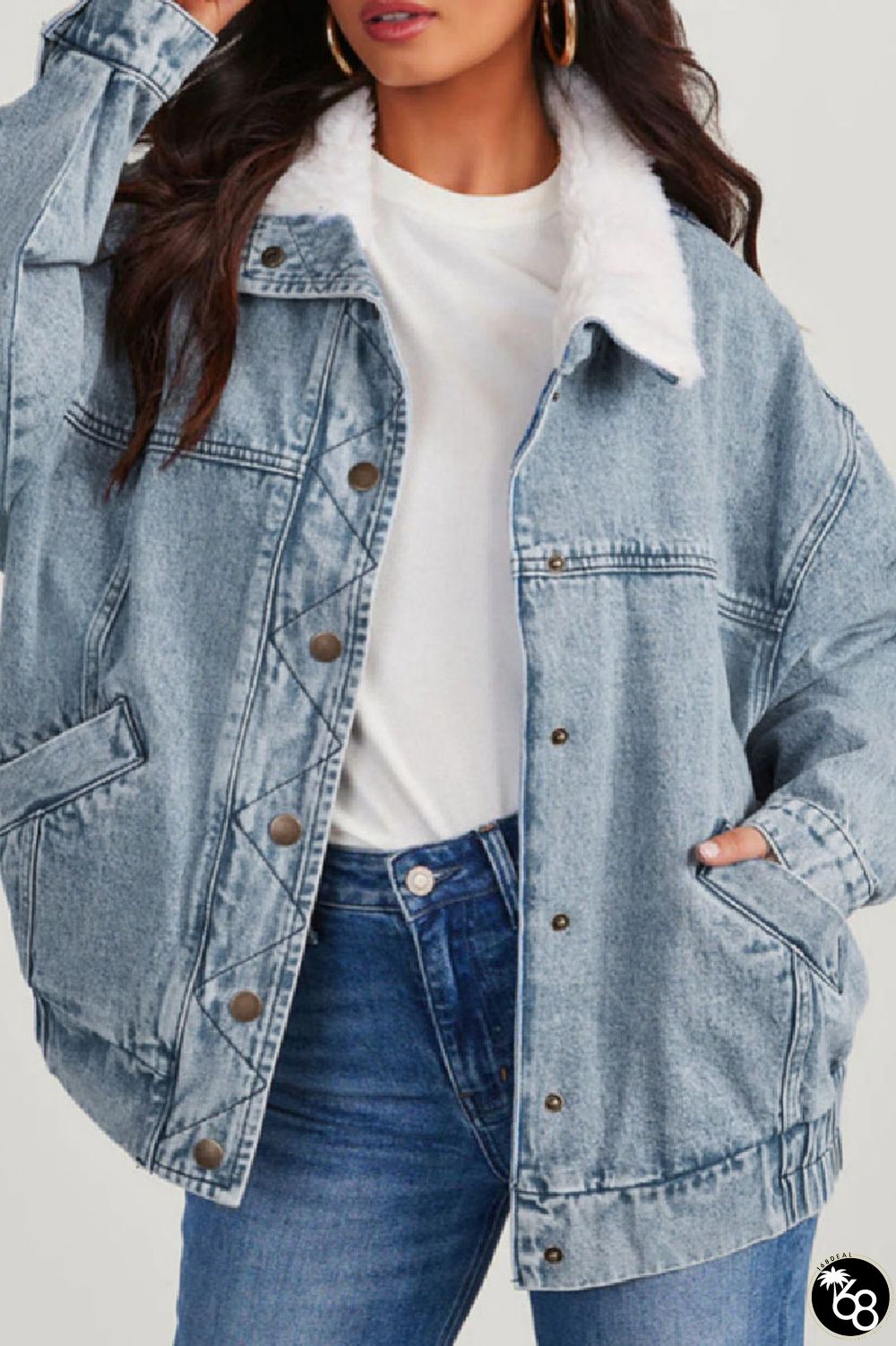 Casual Solid Patchwork Turndown Collar Long Sleeve Regular Denim Jacket | 168DEAL