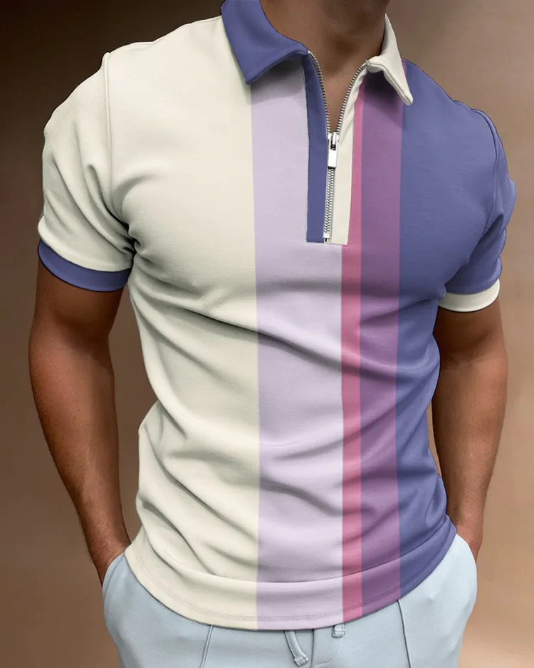 Contrasting Color Short-sleeved Polo Shirt