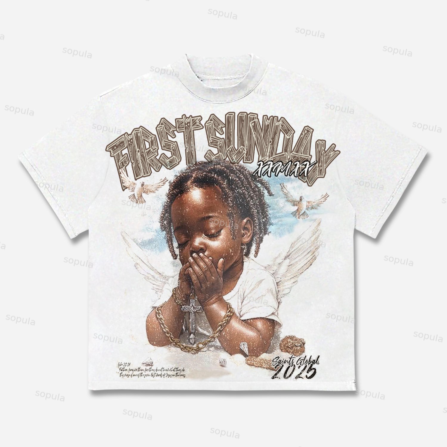 Vintage First Sunday Child Angel Graphics Cotton T-shirt - Sopula｜Premium Graphic Tees & Graphic Clothing