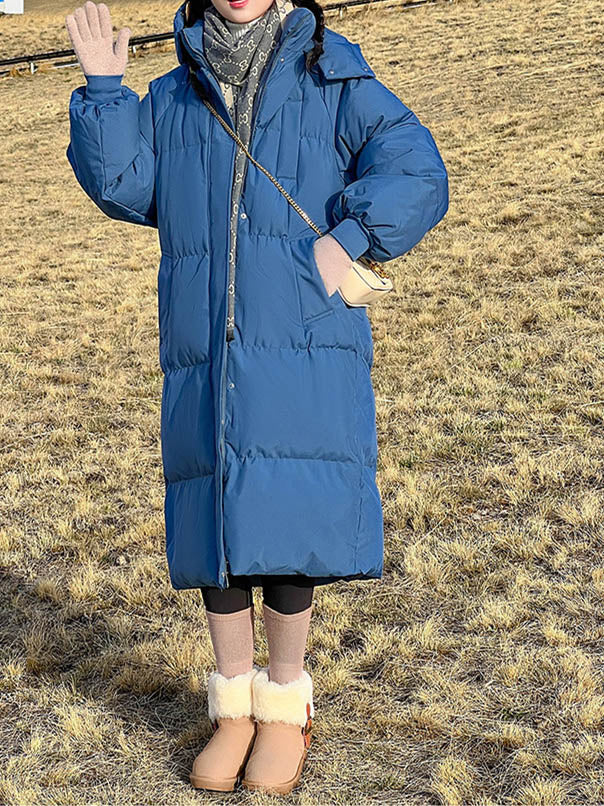 Women Long Sleeve Solid Zipper Loose Down Jacket Coats