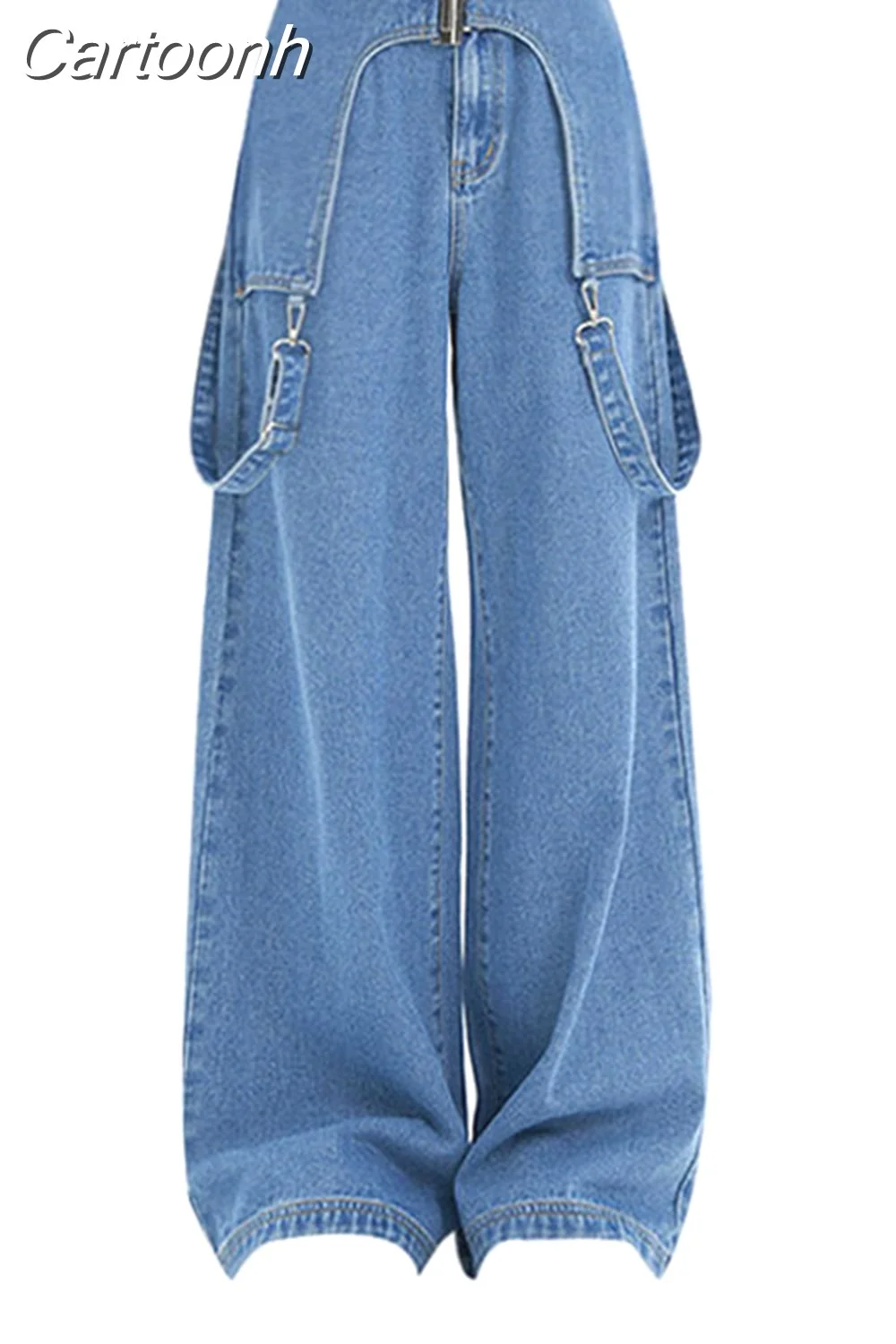 Cartoonh Womens Sense Of Design Jeans High Waist Wide Leg Oversize Baggy Denim Pants Streetwear Korean Style Casual Fashion Denim Trouser