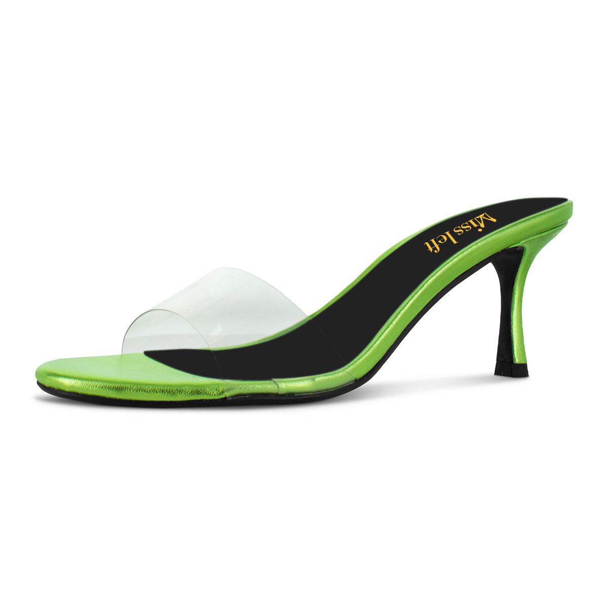 Transparent Strap Open Round Toe Stiletto Heel Slide Sandals in Green Nicepairs