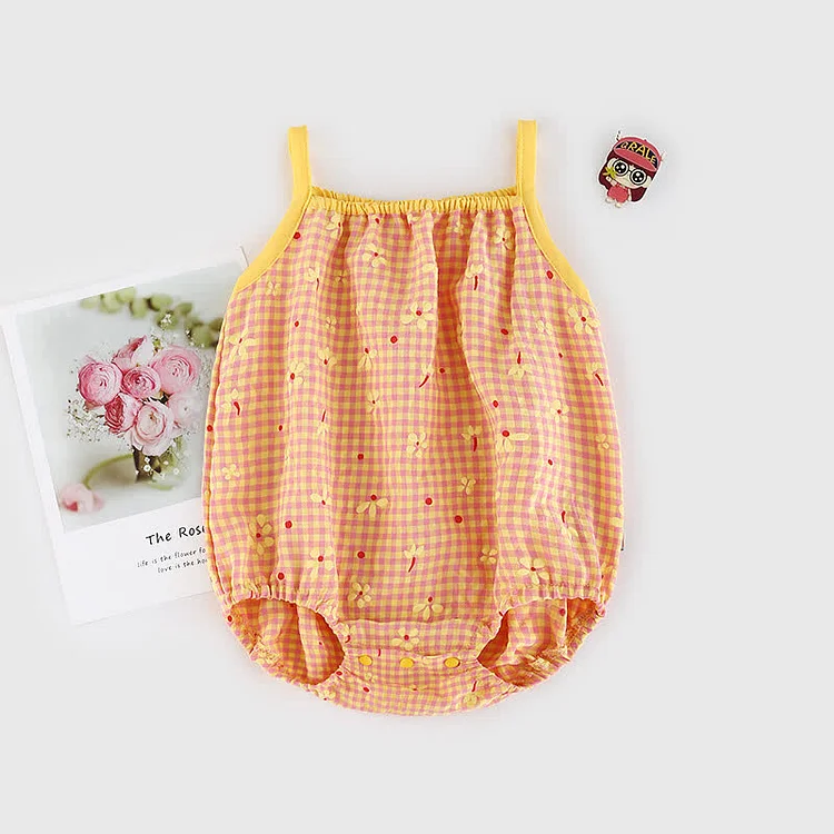 Baby Floral Plaid Strap Bodysuit