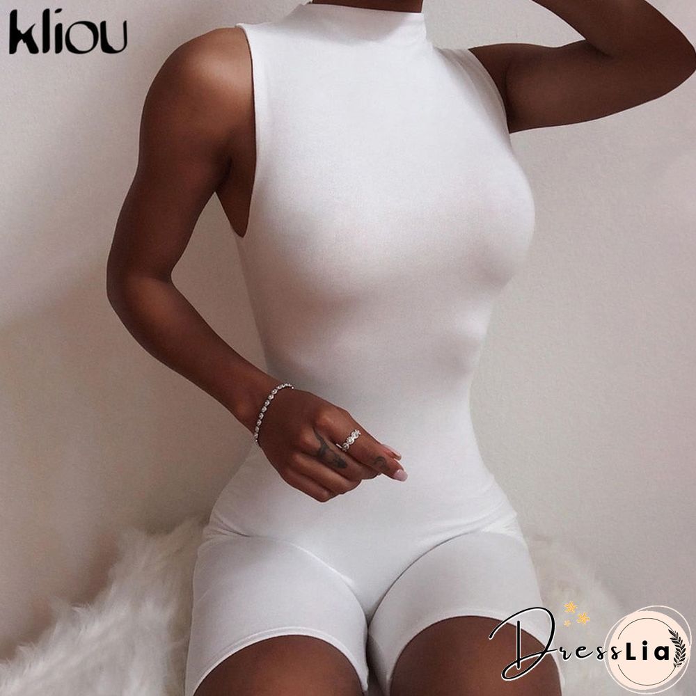 Kliou Zipper Rompers Women Summer Clothes Playsuits Sleeveless O-Neck Solid Casual Romper Slim Elastic Fitness Sportswear Outfit