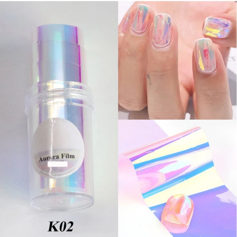 Sparkly Nail Aurora Foils Colorful Transfer Stickers Cellophane Mirror Stickers Sliders Wrap Paper Nail Art Decoration-Nail Inspo