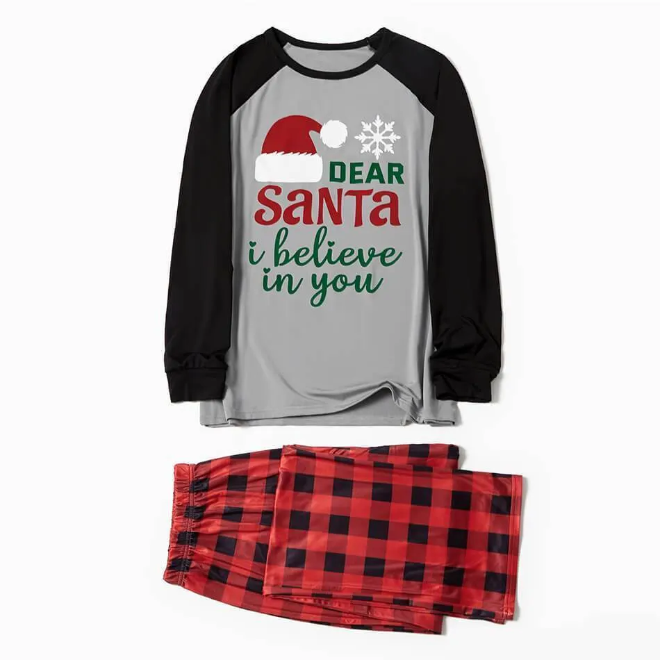 Christmas Hat Print Letter Top and Plaid Pants Family Matching Pajamas Sets
