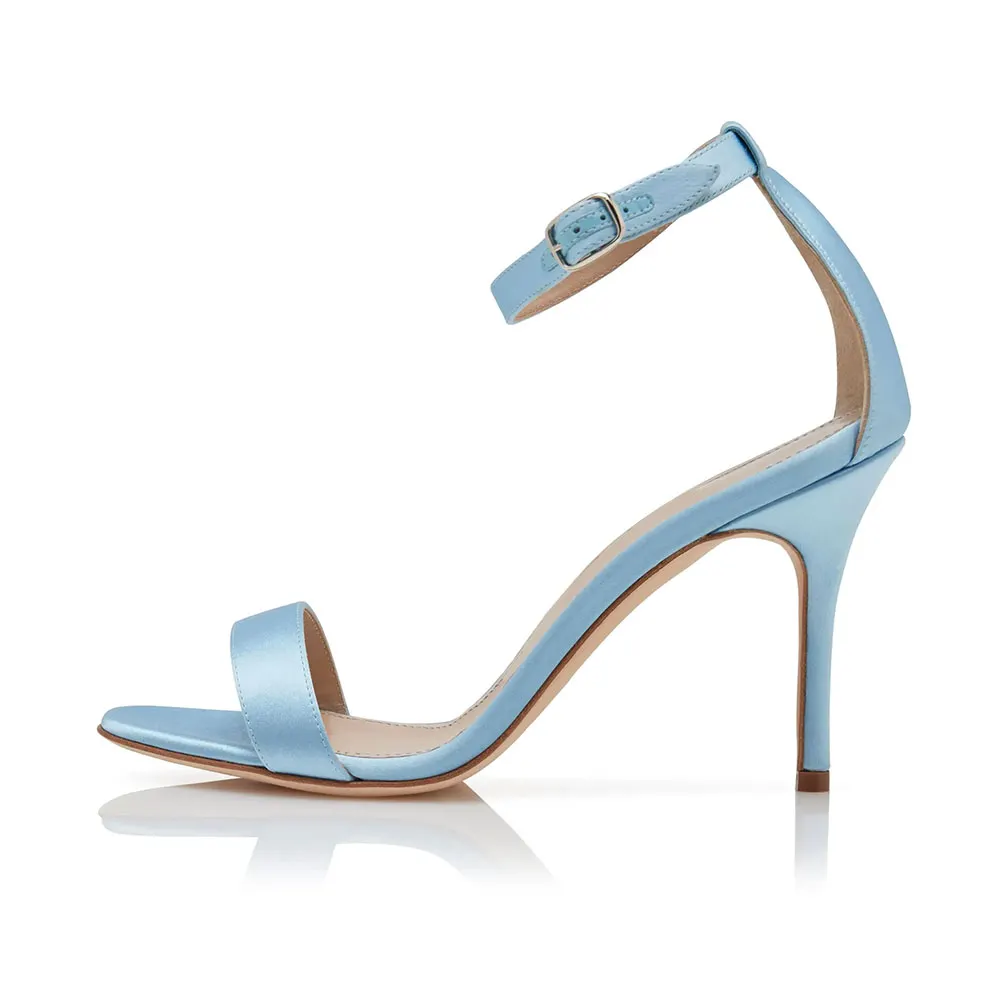 Ankle Buckled Slim Strap Light Blue High Heels Sandals for Women