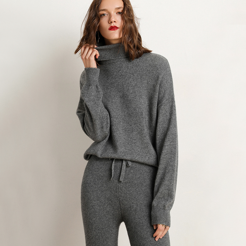 Cashmere Turtleneck Two-pieces Tracksuit| Multi-Colors Selected REAL SILK LIFE