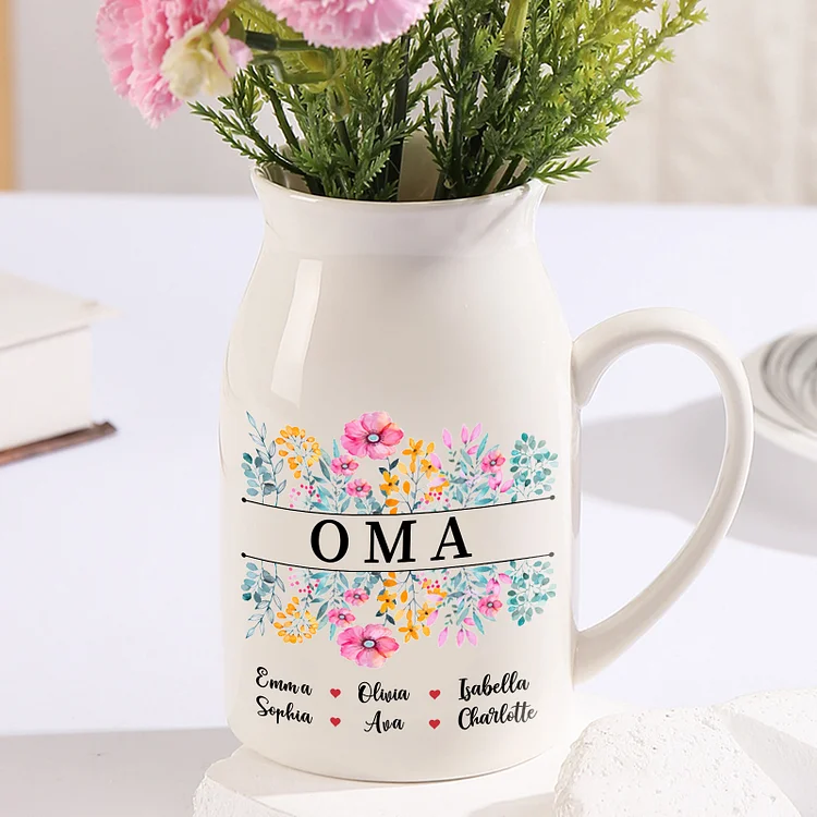 Kettenmachen Personalisierte 6 Namen & Text Bunte Blumen Familie Vase